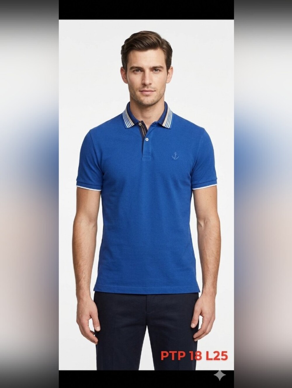 Zara Men's Small Blue Striped-Collar Polo Shirt